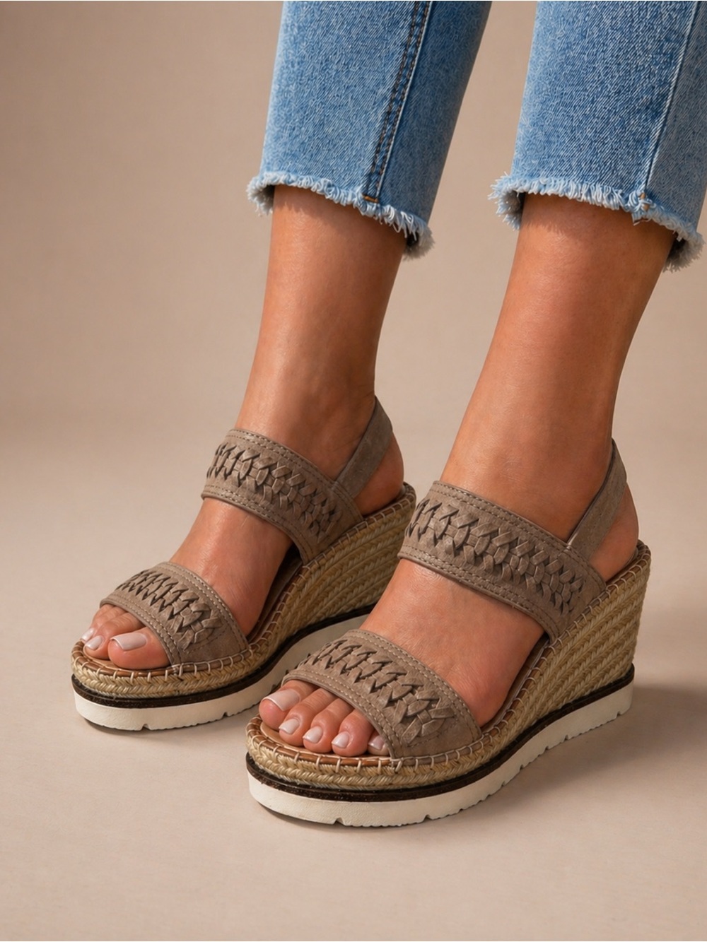 gentle souls Taupe Braided Double-Strap Platform Sandals #613